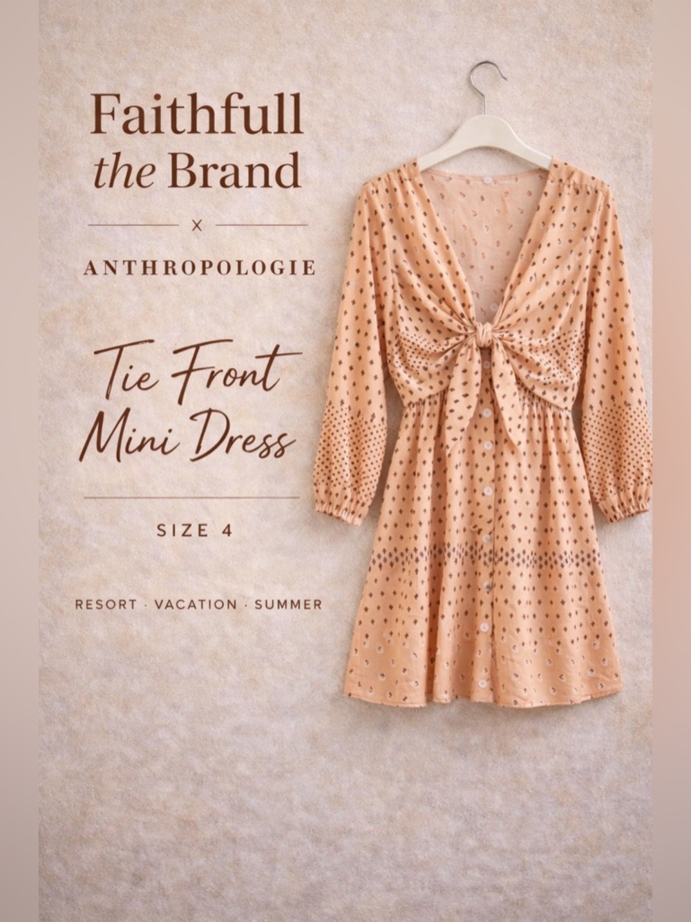 Faithfull the Brand x Anthropologie Tie Front Mini Dress Size 4 Mieke Print Boho